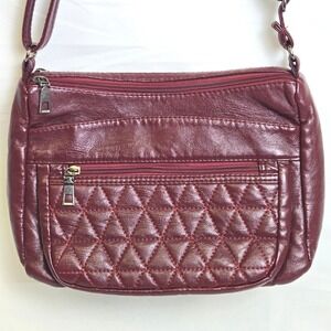 Red Quilted Faux Leather Crossbody Bag, Adjustable Strap 10"x7.5"x4.5" Unbranded